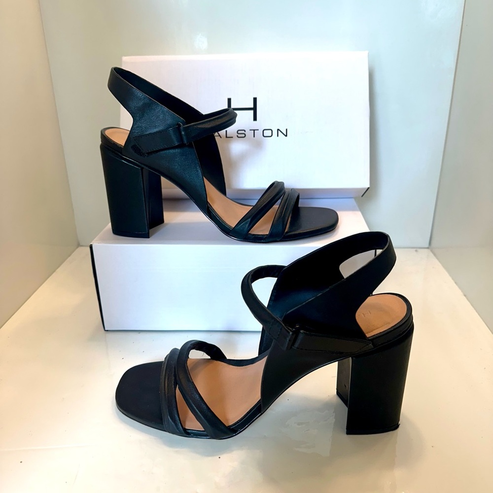 Halston Heritage Black Block Heel Sandals